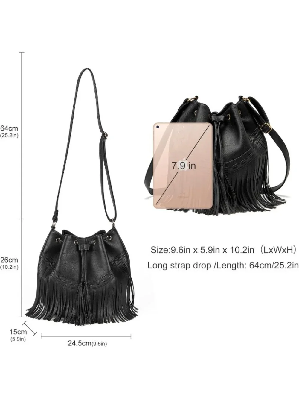 Stylish Leather Bucket Bag for Women - Crossbody Fringe Purse with Tassels